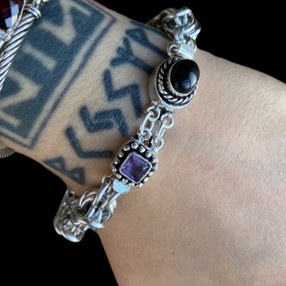 Amethyst & onyx gemstones , handmade maille links bizantine chain bracelet - Picture 10 of 15